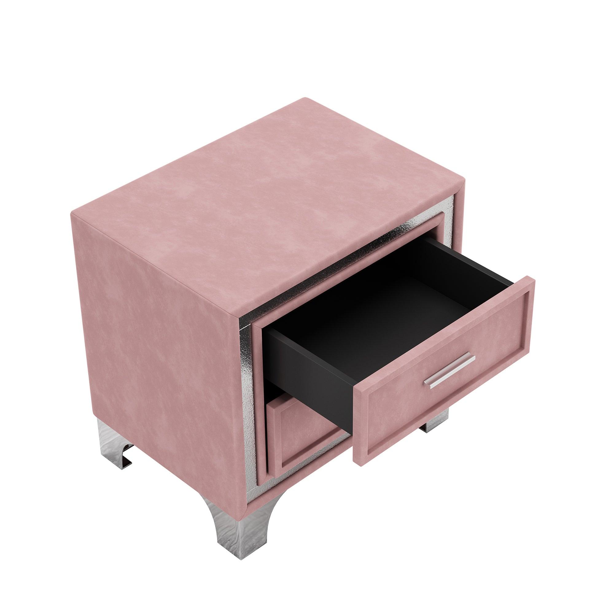 ELCRU 2-Drawer Velvet Nightstand with Metal Legs for Bedroom - Pink