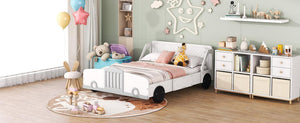 Full Size Car-Shaped Platform Bed with Wheels, White