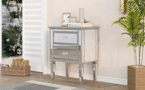 Elegant Mirrored Side Table with 2 Drawers, Modern Silver Finished for Living Room, Hallway, Entryway