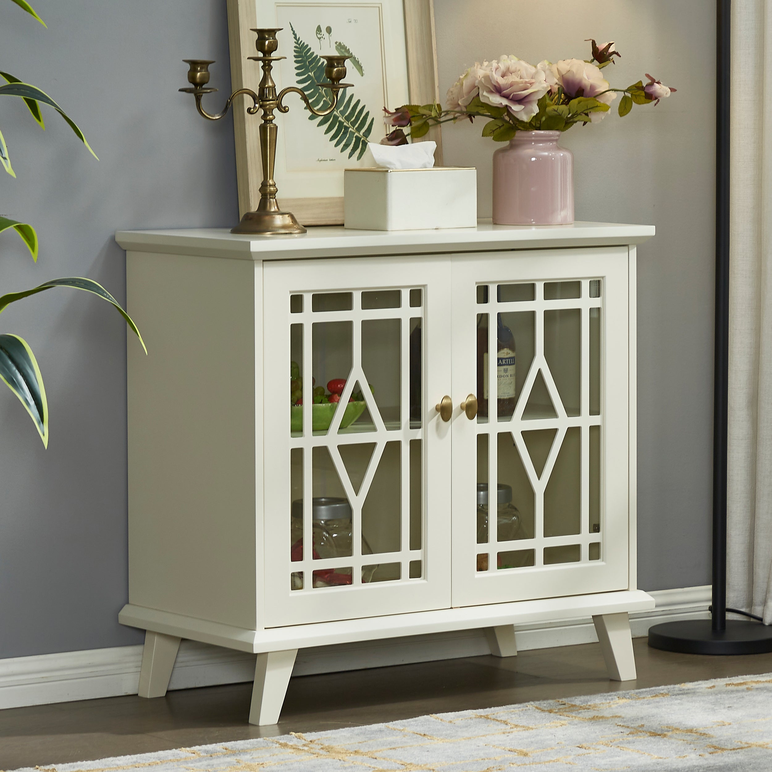 Storage Cabinet With Shelf, White Sideboard Cabinet for Living Room, Hallway, Dining Room, Entryway