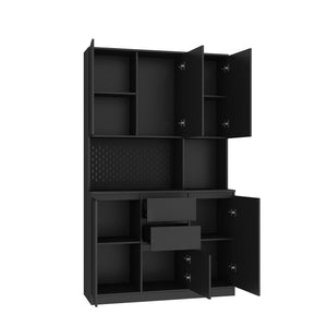 74" Freestanding Kitchen Pantry Cabinet Cupboard with 6 Doors, 3 Shelves and 1 Drawer, Versatile Wardrobe (Black)