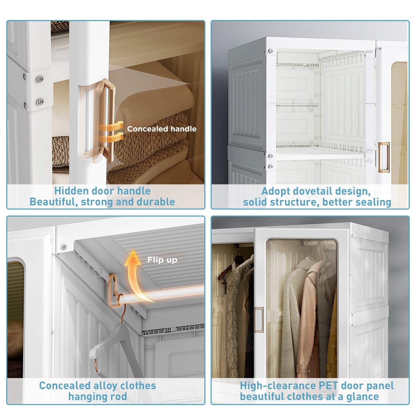 🆓🚛 Portable Wardrobe Closet Storage Organizer, White Closet & White Clear Doors