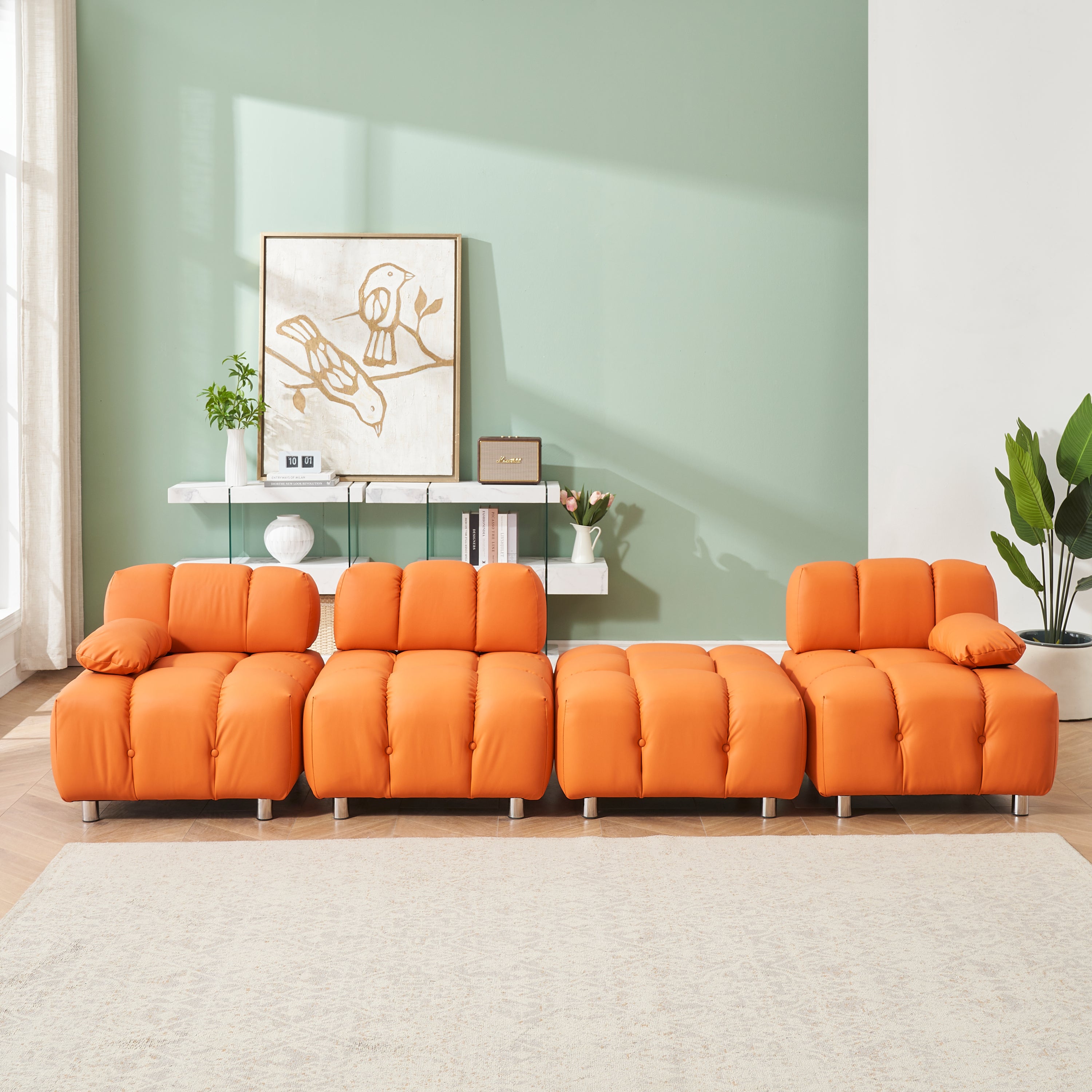 90.60-inch Technology Cloth Beige Sofa, Waterproof, Stain and Cat Scratch Resistant, Can Comfortably Sit in the Apartment Bedroom Without Taking Up Space, Orange