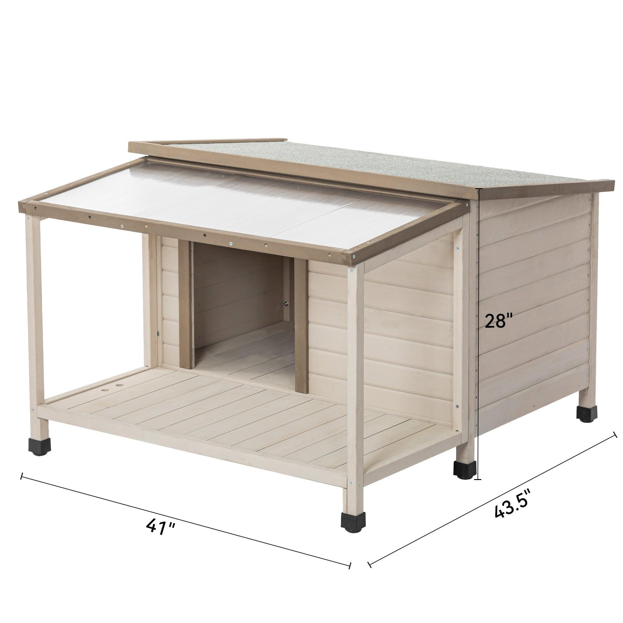 🆓🚛 Outdoor Fir Wood Dog House With An Open Roof Ideal for Small To Medium Dogs Dog House With Large Terrace With Clear Roof.Weatherproof Asphalt Roof & Treated Wood.