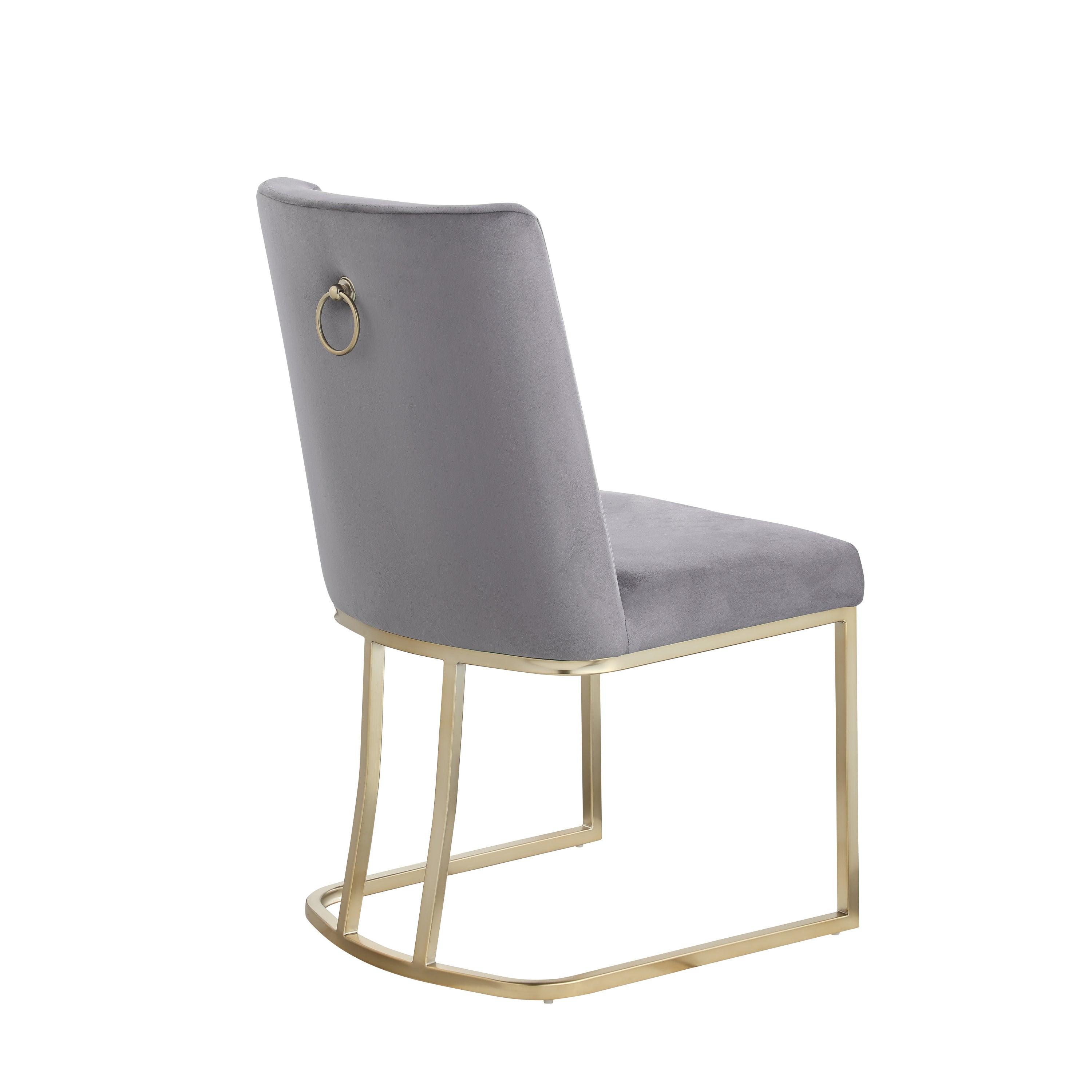 Dining Chairs, Velvet Upolstered Side Chair, Gold Metal Legs (Set of 2) - Gray