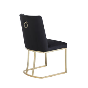 Dining Chairs, Velvet Upolstered Side Chair, Gold Metal Legs (Set of 2) - Black