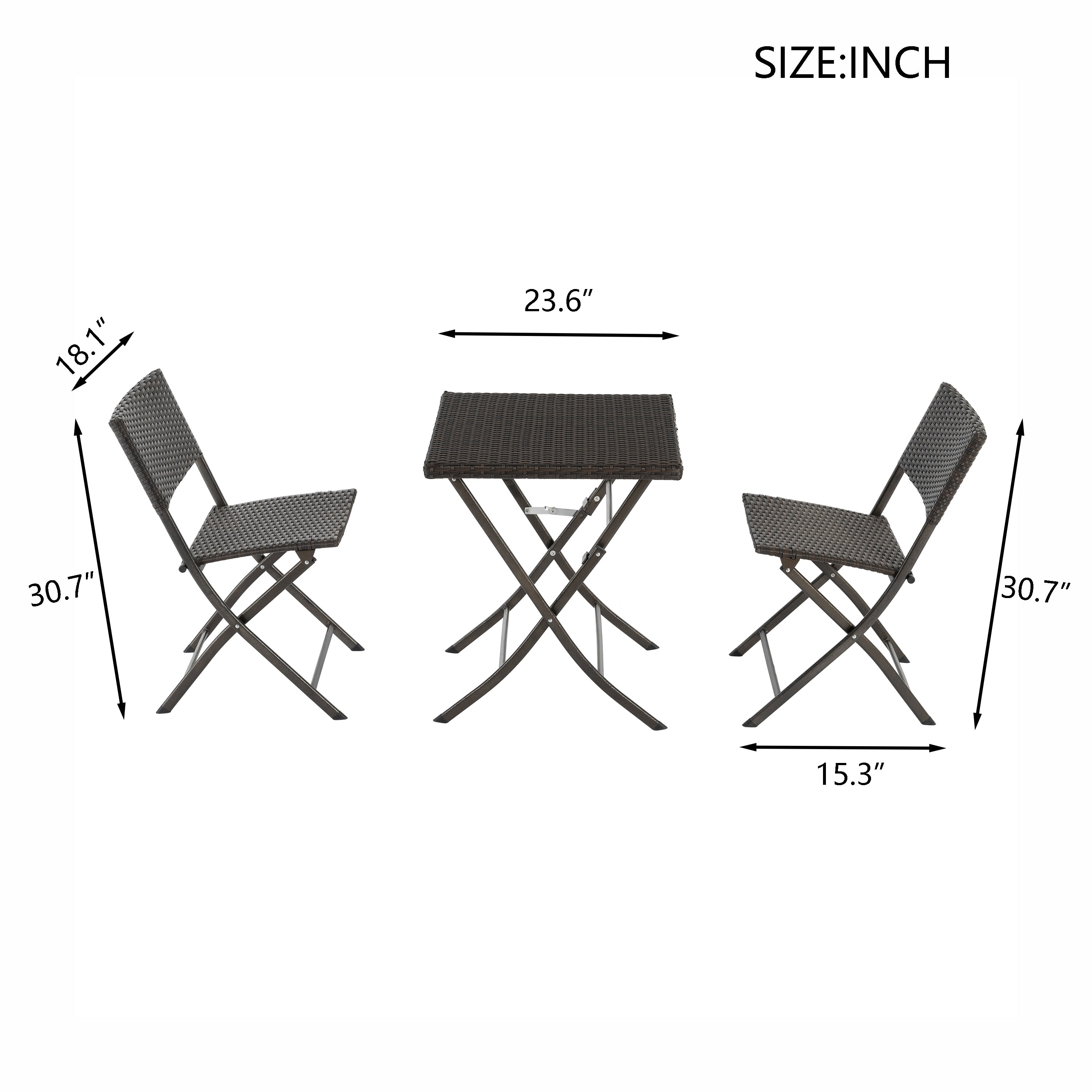 Rattan Patio Bistro Set, 3 Piece Foldable Outdoor Patio Furniture Sets, With Folding Table and Two Chairs, for Garden, Backyard, Pool, Lawn, Porch, Balcony, All Weather Rattan Style