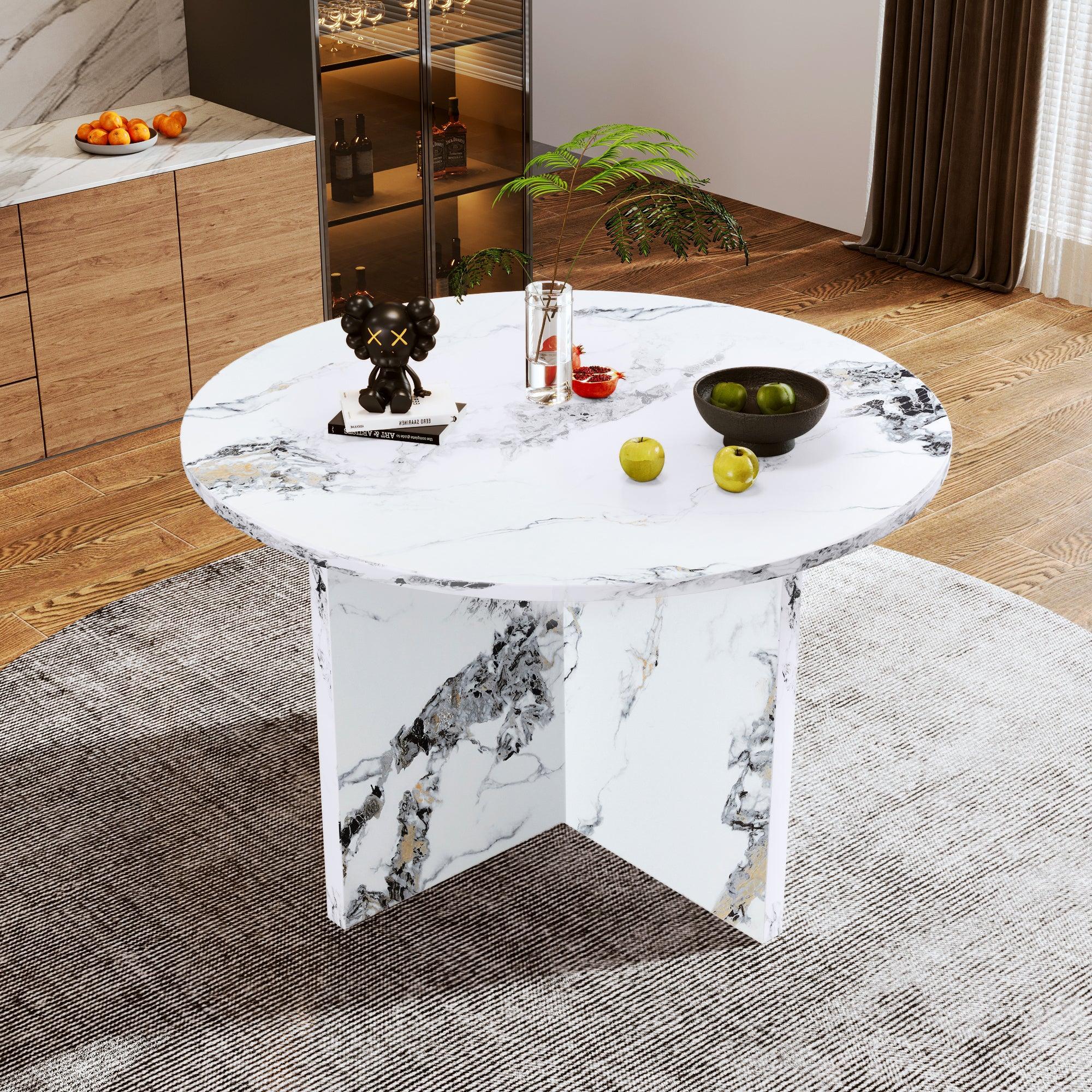 🆓🚛 Round Dining Table for 4-6, 47 Inch Modern Kitchen Faux Marble Table Small Dinner Table Mdf Kitchen Dinning Table for Cafe Restaurant Wine Bar Home Office Conference