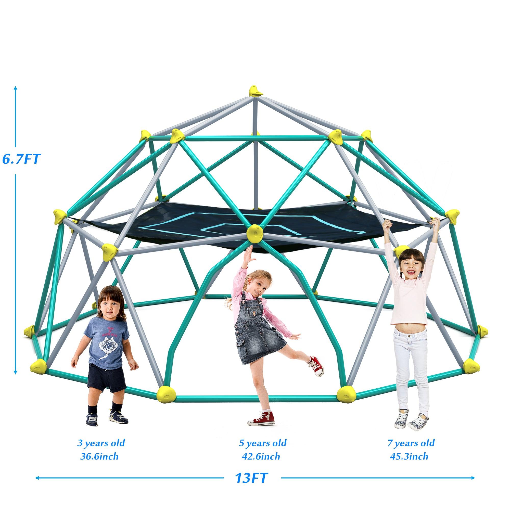 🆓🚛 13Ft Geometric Dome Climber Play Center, Kids Climbing Dome Tower With Hammock, Rust & Uv Resistant Steel Supporting 1000 Lbs