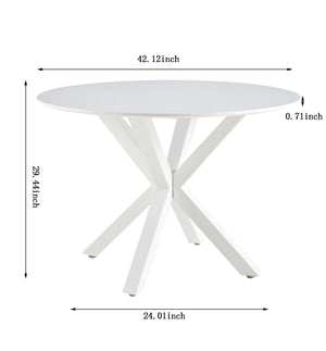 42.1" WHITE Table Mid-century Dining Table for 4-6 people With Round Mdf Table Top, Pedestal Dining Table, End Table Leisure Coffee Table, Cross leg