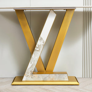 47.2" Modern Console Table, Exquisite shape design, Metal Frame with Adjustable foot pads for Entrance, Corridor, Living room   &   Office.(Gold)