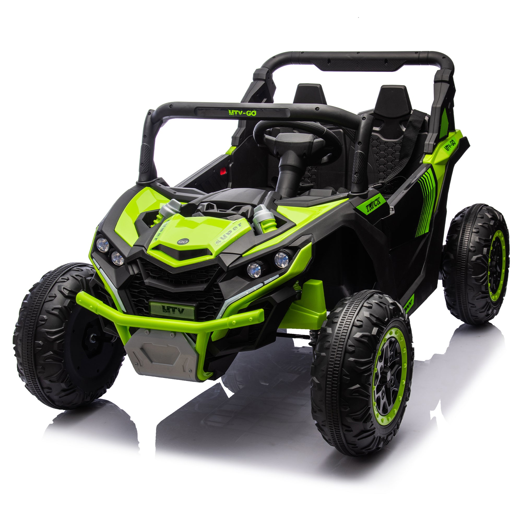 24V Two-Seater Kids Ride On Utv W/Parents Remote Control, Four-Wheel Suspension, Slow Start, Large Wheel Design, Anti-Collision Bar, Storage Space, Music, Usb, Bluetooth, Volume Control, Led Lights for Kids 3+.