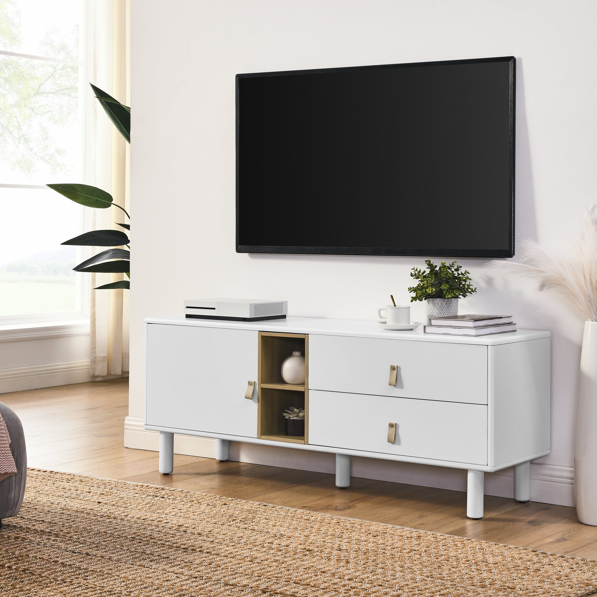 🆓🚛 Drawer Tv Cabinet With Door, Storage Cabinet, Drawer Cabinet, Multi-Functional Tv Cabinet Modern Tv Cabinet Wooden Storage Cabinet, White