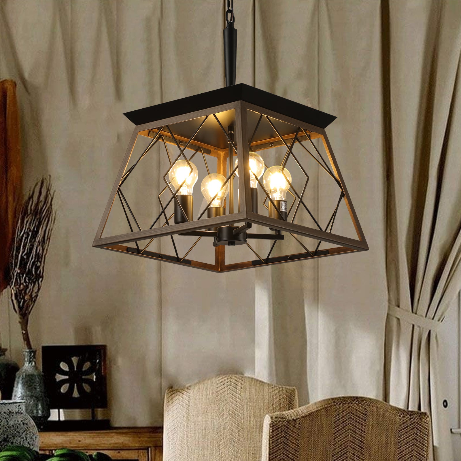 🆓🚛 Farmhouse Chandelier 4-Light Vintage Antique Chandeliers Light Fixture for Kitchen Dining Room Living Room (No Bulbs)