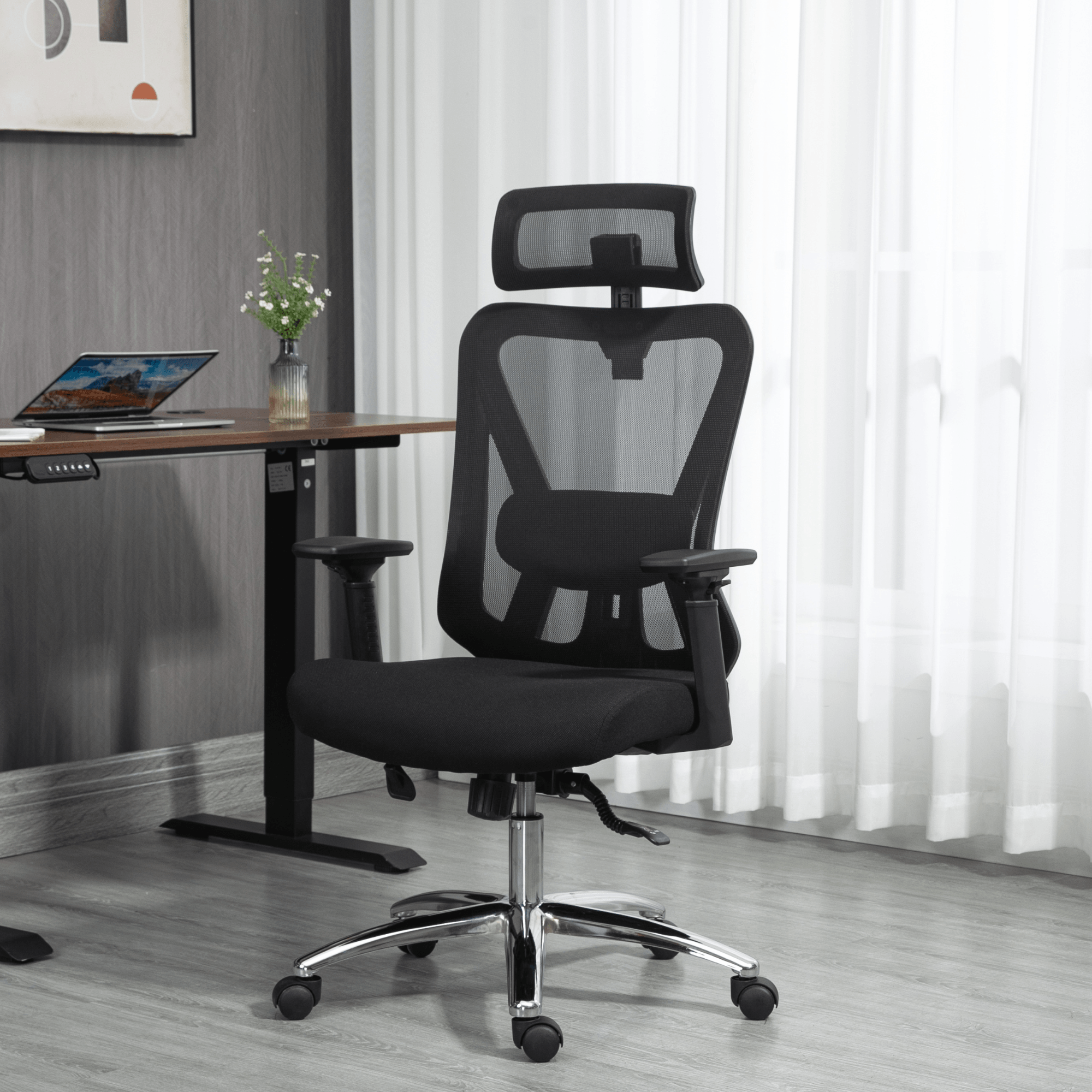 Ergonomic Office Desk Chair, Mesh High Back Computer Chair with Adjustable 3D Headrest & Lumbar Support & Flip-Up Arms Executive/Home/Study/Work Office Desk Chairs with Wheels