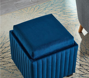 18" Wide Velvet Contemporary Square Cube Storage Ottoman, Blue