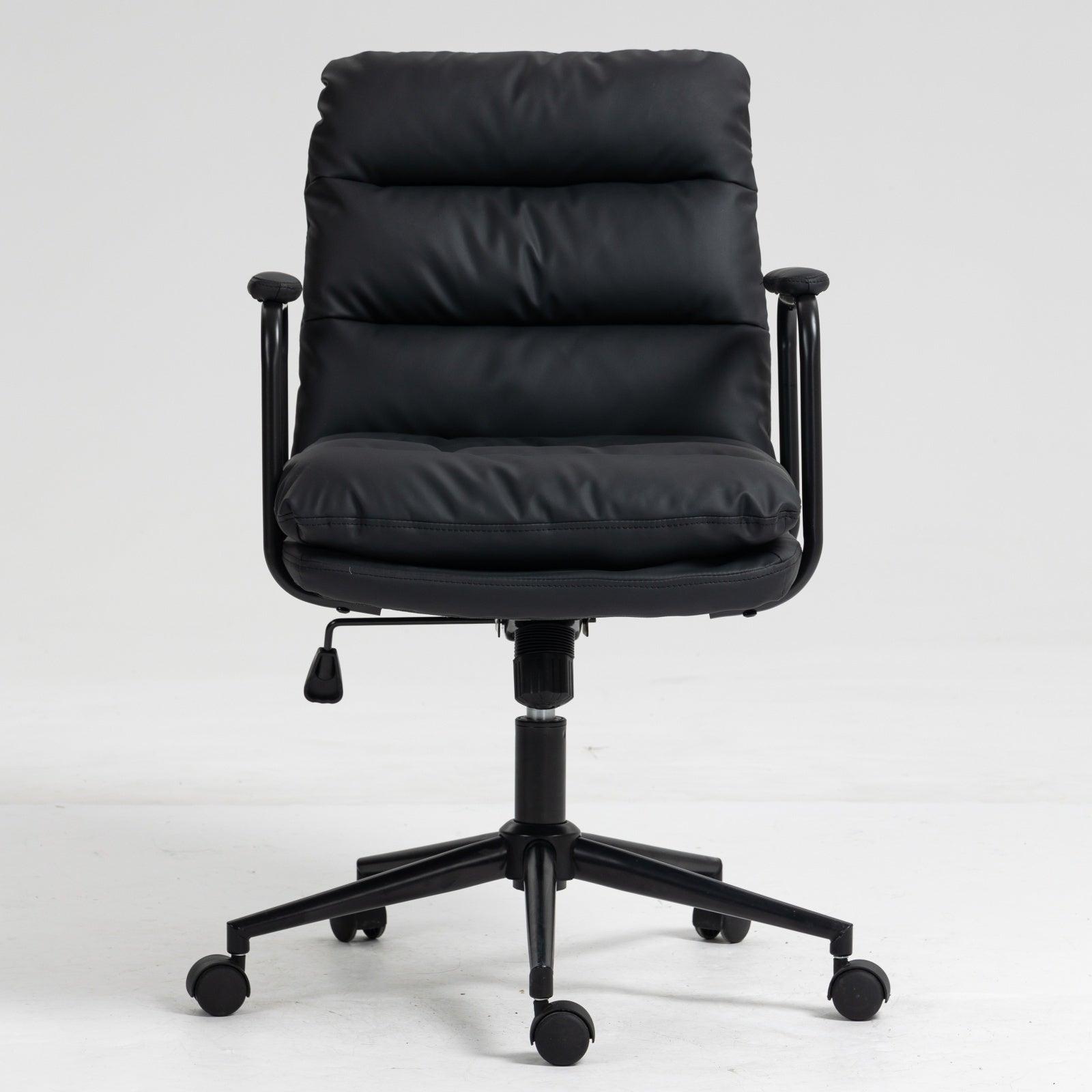 🆓🚛 Office Chair With Wheels & Arms Ergonomic Pu Leather, Can Recline 40, Black