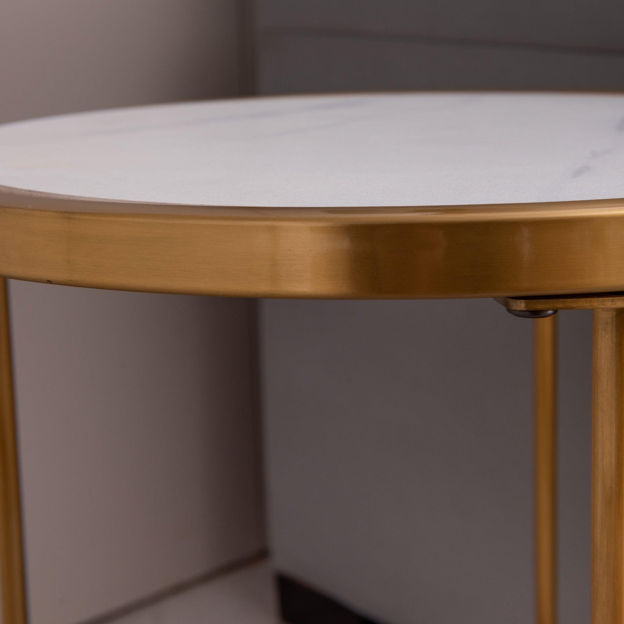 🆓🚛 Slate/Sintered Stone Round Side/End Table With Golden Stainless Steel Frame