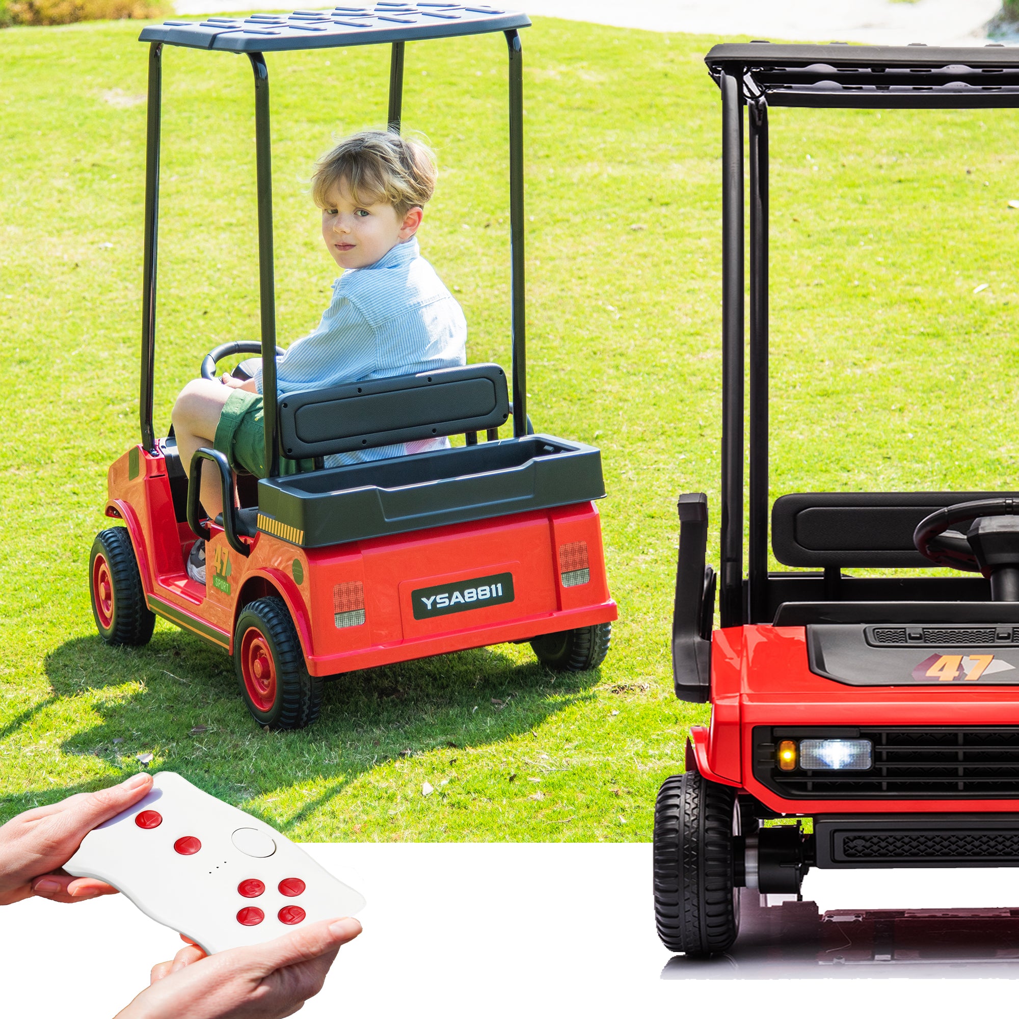 Red, 12V, Ride On Toy for Kids Ages 3+, 12V4.5Ah, Golf Maintenance Cart With Roof, Outdoor/Off Road/Electric Car, Wide Big Seat, With 2.4G Remote Control, Ceiling, High/Low Speed, Gift for Boys Girls