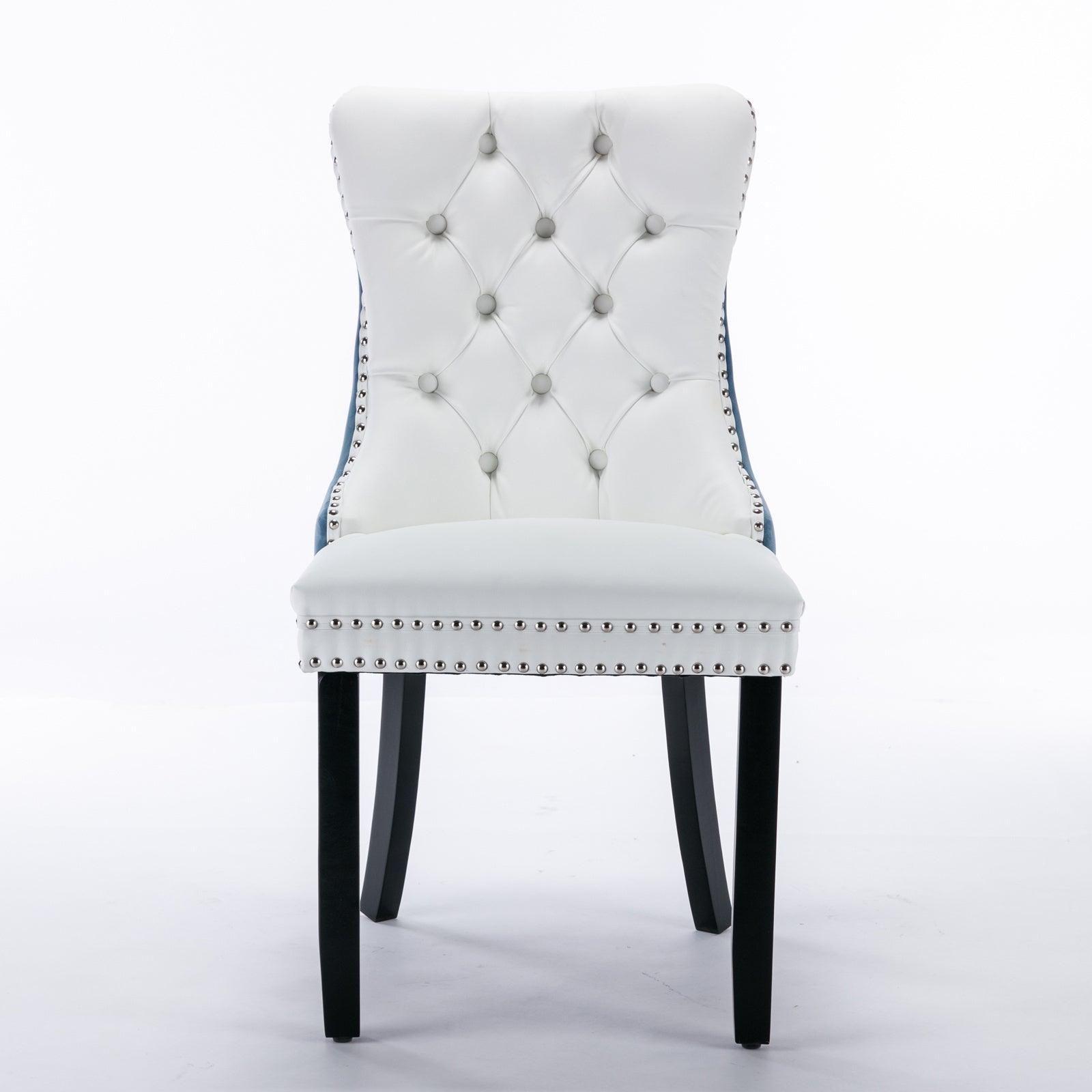 🆓🚛 Set Of 2 Hader High-End Tufted Upholstered Dining Chair With Wood Legs Nailhead Trim - White & Light Blue