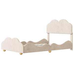 Full Size Upholstered Platform Bed with Cloud Shaped bed board, Beige