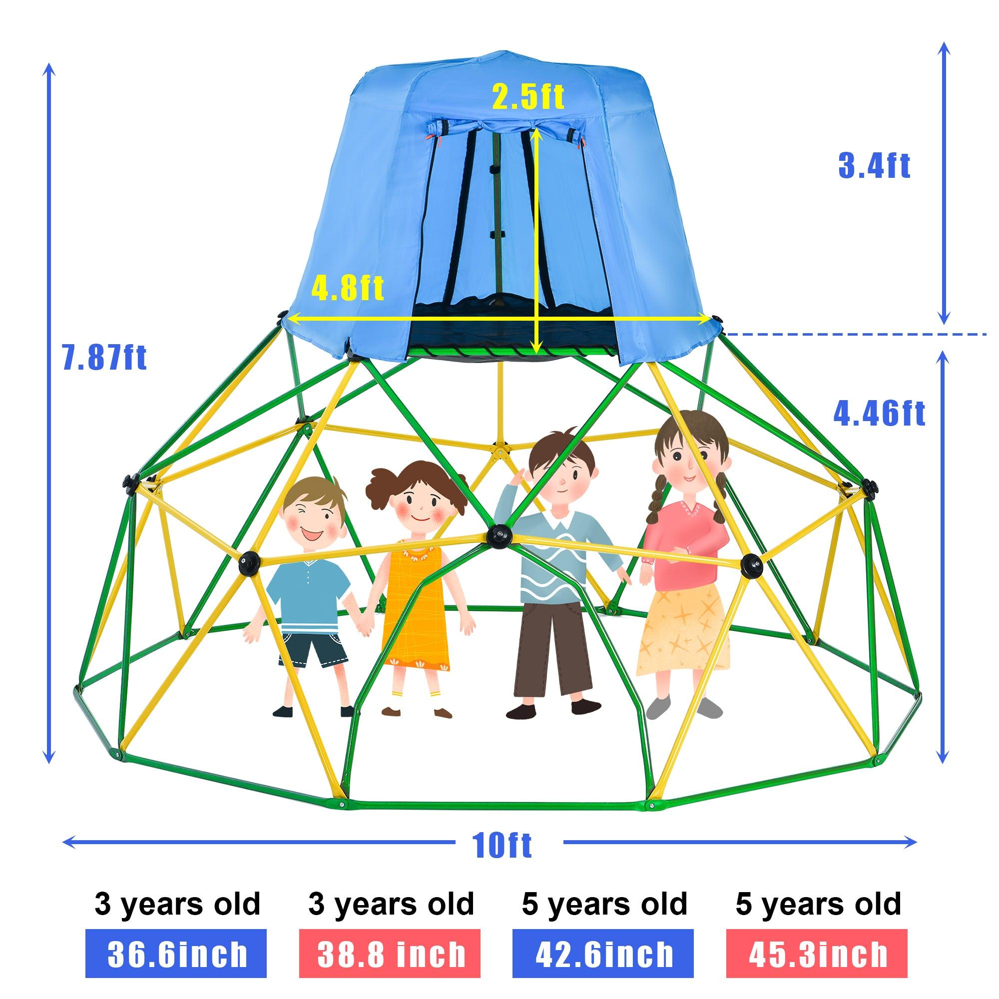 🆓🚛 Kids Climbing Dome With Canopy & Playmat - 10 Ft Jungle Gym Geometric Playground Dome Climber Play Center, Rust & Uv Resistant Steel Supporting 1000 Lbs