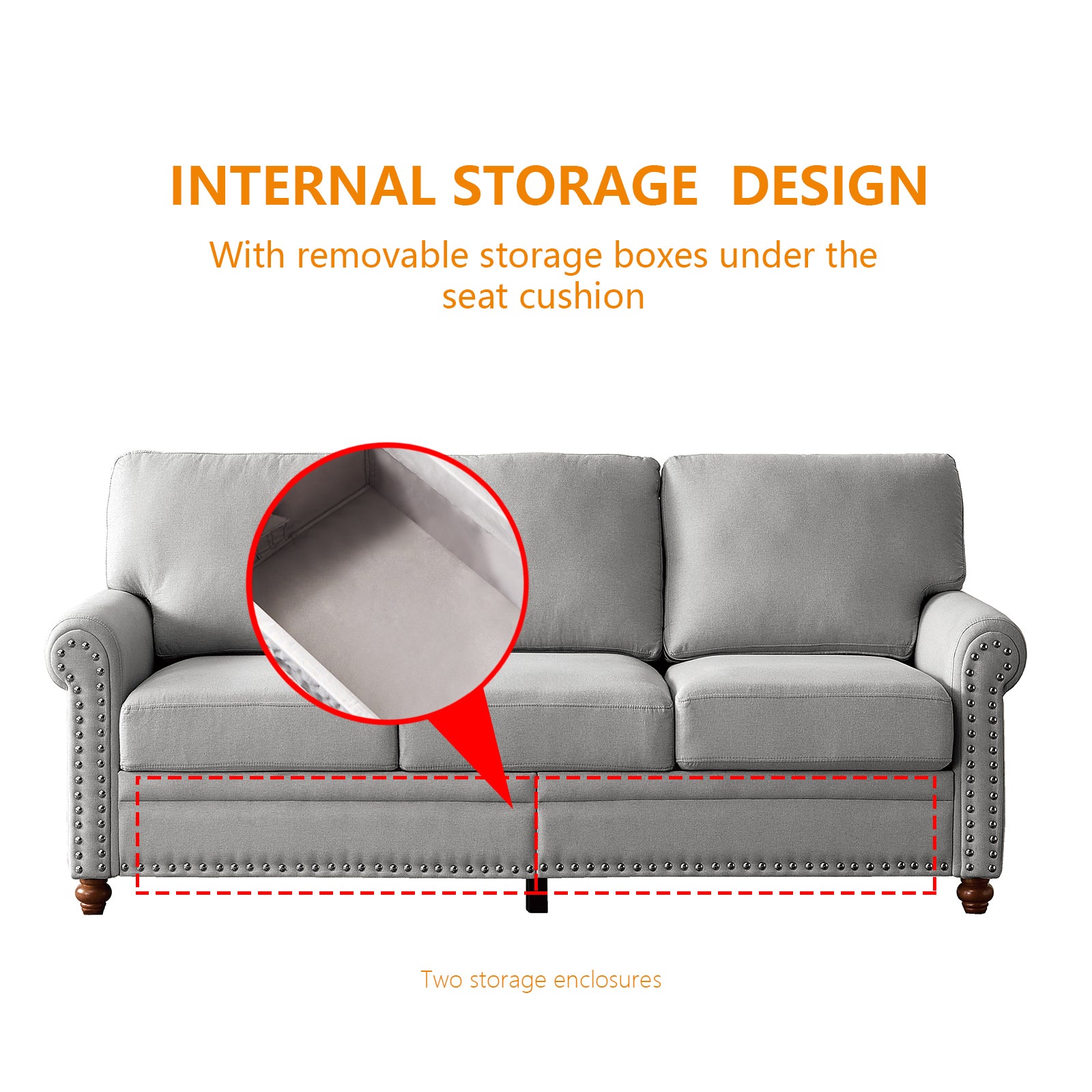 Linen Fabric Upholstery With Storage Sofa (Gray)