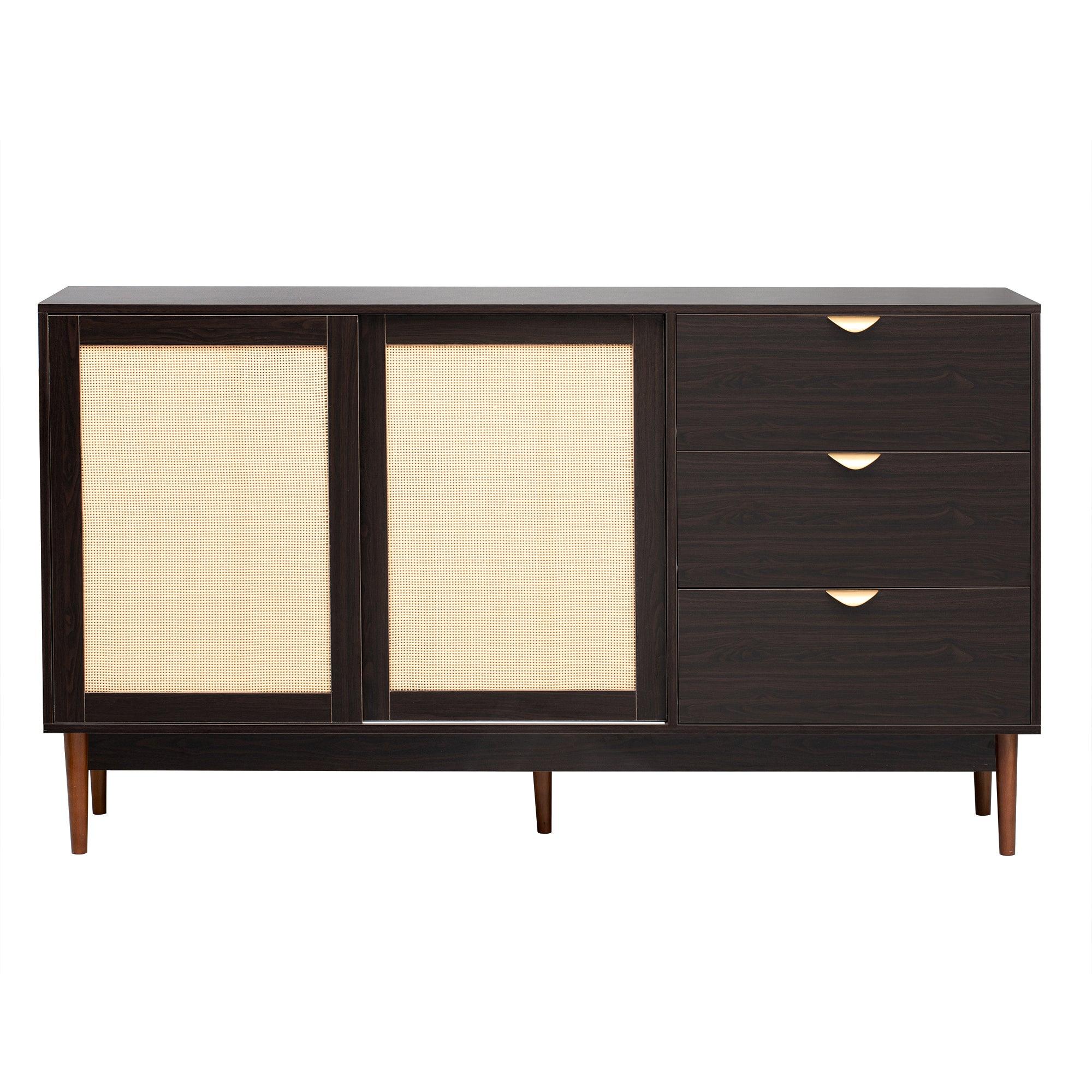 Featured Two-door Storage Cabinet with Three Drawers and Metal Handles , Suitable for Corridors, Entrances, Living rooms, and Study