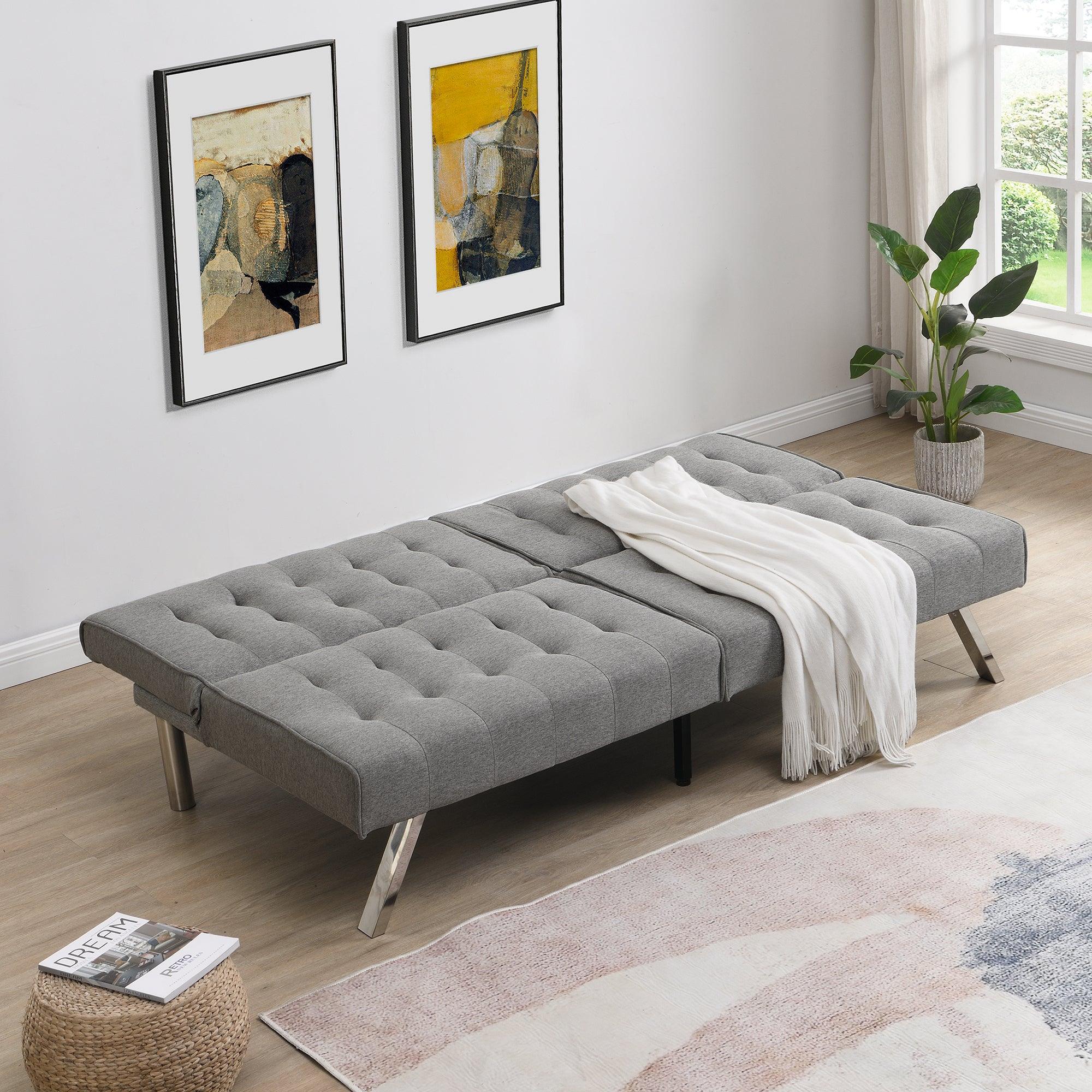 🆓🚛 Wood Frame, Stainless Leg, Futon, Sofa Bed, Gray