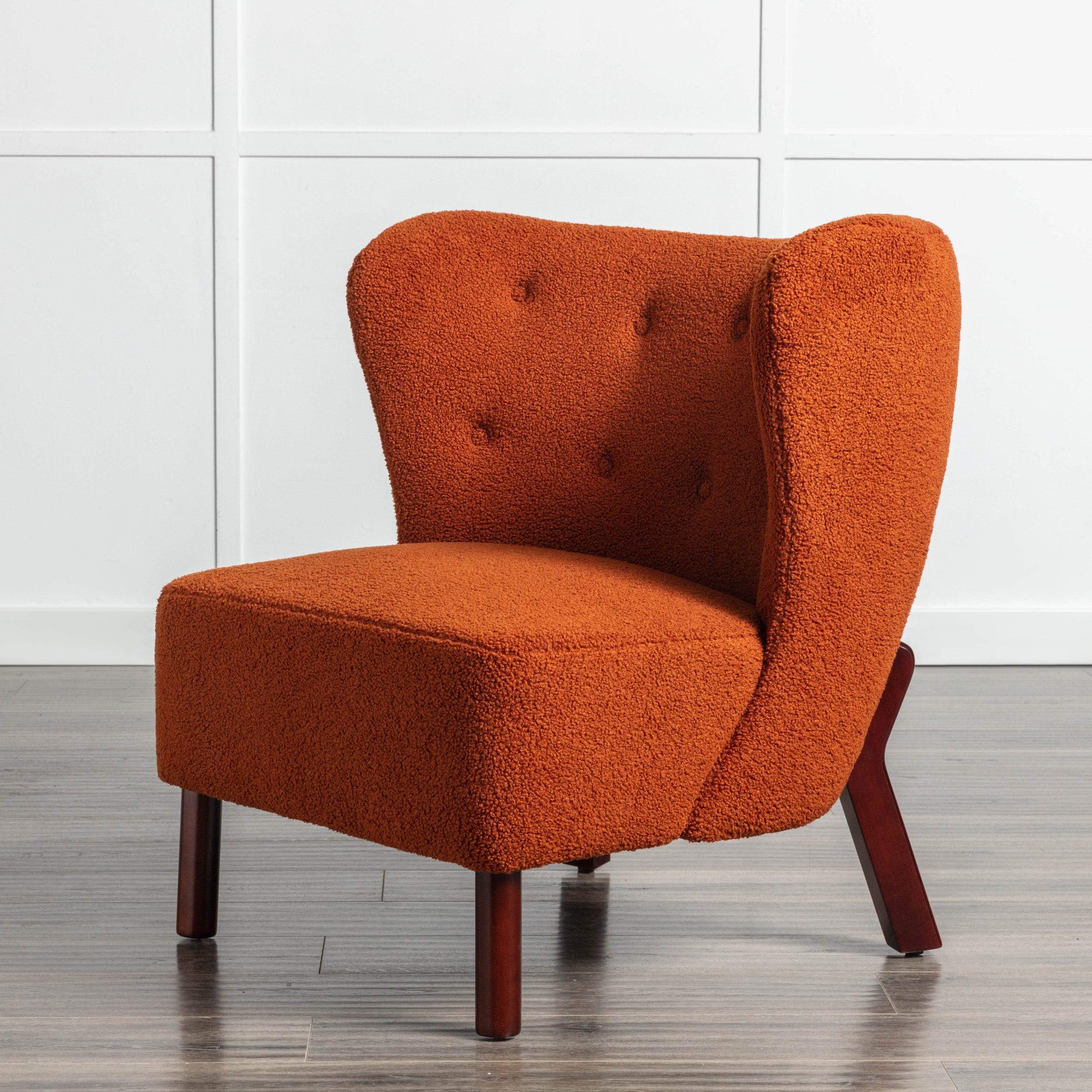 🆓🚛 Accent Chair, Upholstered Armless Chair Lambskin Sherpa Single Sofa Chair With Wooden Legs, Modern Reading Chair for Living Room Bedroom Small Spaces Apartment, Burnt Orange