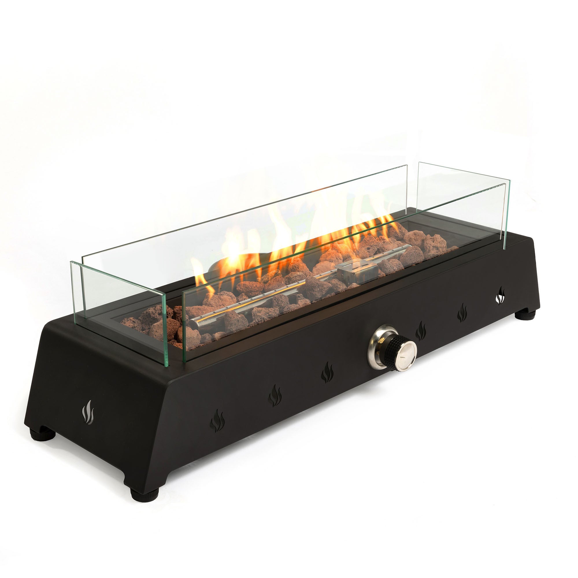 🆓🚛 28" Tabletop Fire Pit, Propane Gas Fire Pit With Quick Connect Joint, Glass Wind Guard and Lava Rock, Outdoor Portable Tabletop Fire Pit