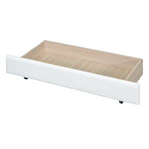 Full Size Upholstered Leather Platform Bed with Rabbit Ornament and 4 Drawers, White