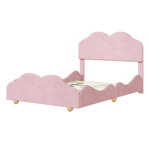 Full Size Upholstered Platform Bed with Cloud Shaped bed board, Light Pink