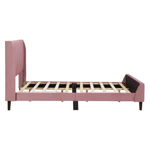 Full Size Upholstered Platform Bed, Velvet, Pink