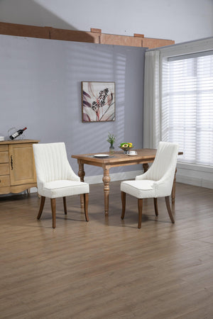 Exquisite White Boucle Upholstered Strip Back Dining Chair with Solid Wood Legs 2 Pcs