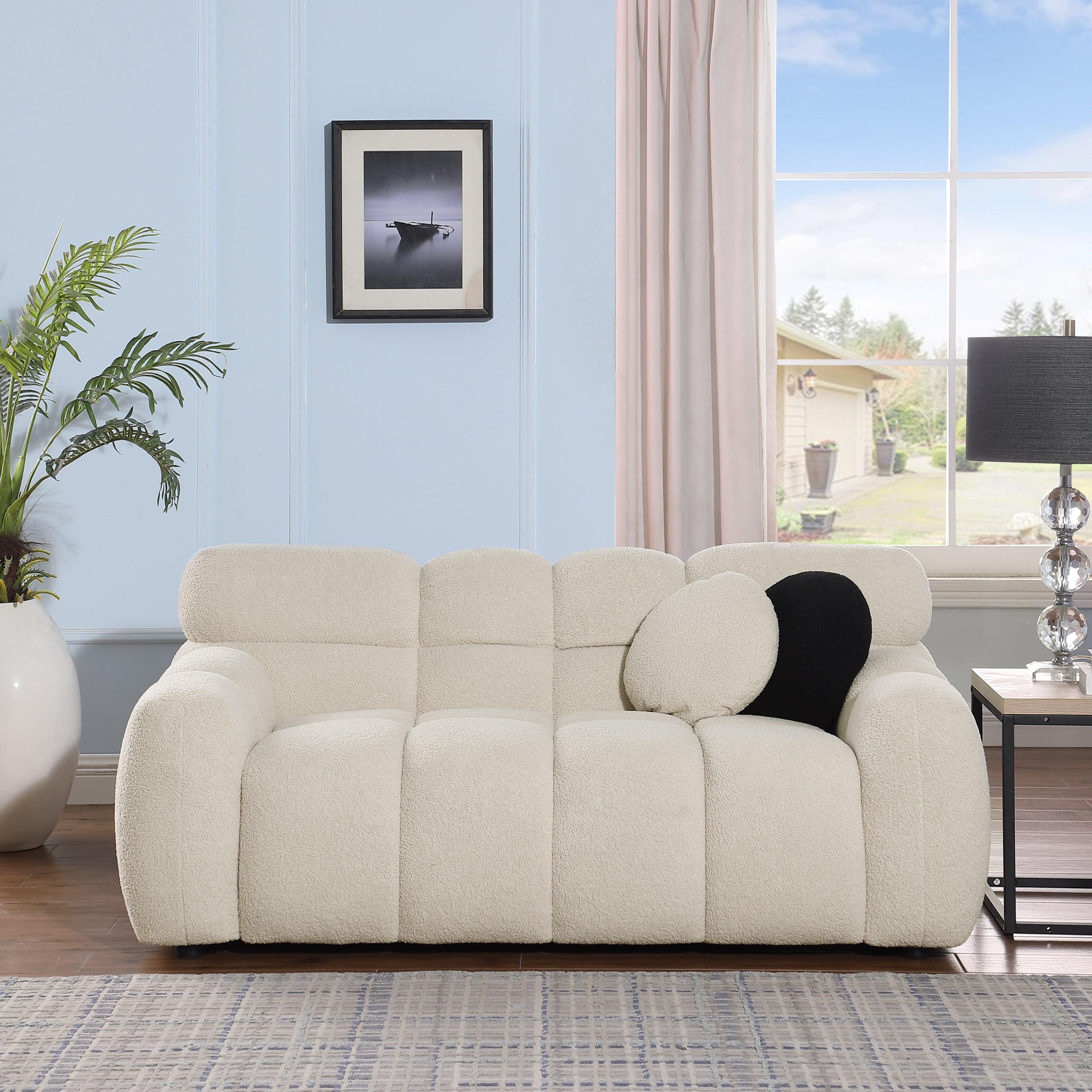 🆓🚛 64.96 Length, 35.83" Deepth, Human Body Structure for Usa People, Marshmallow Sofa, Boucle Sofa, 2 Seater, Beige
