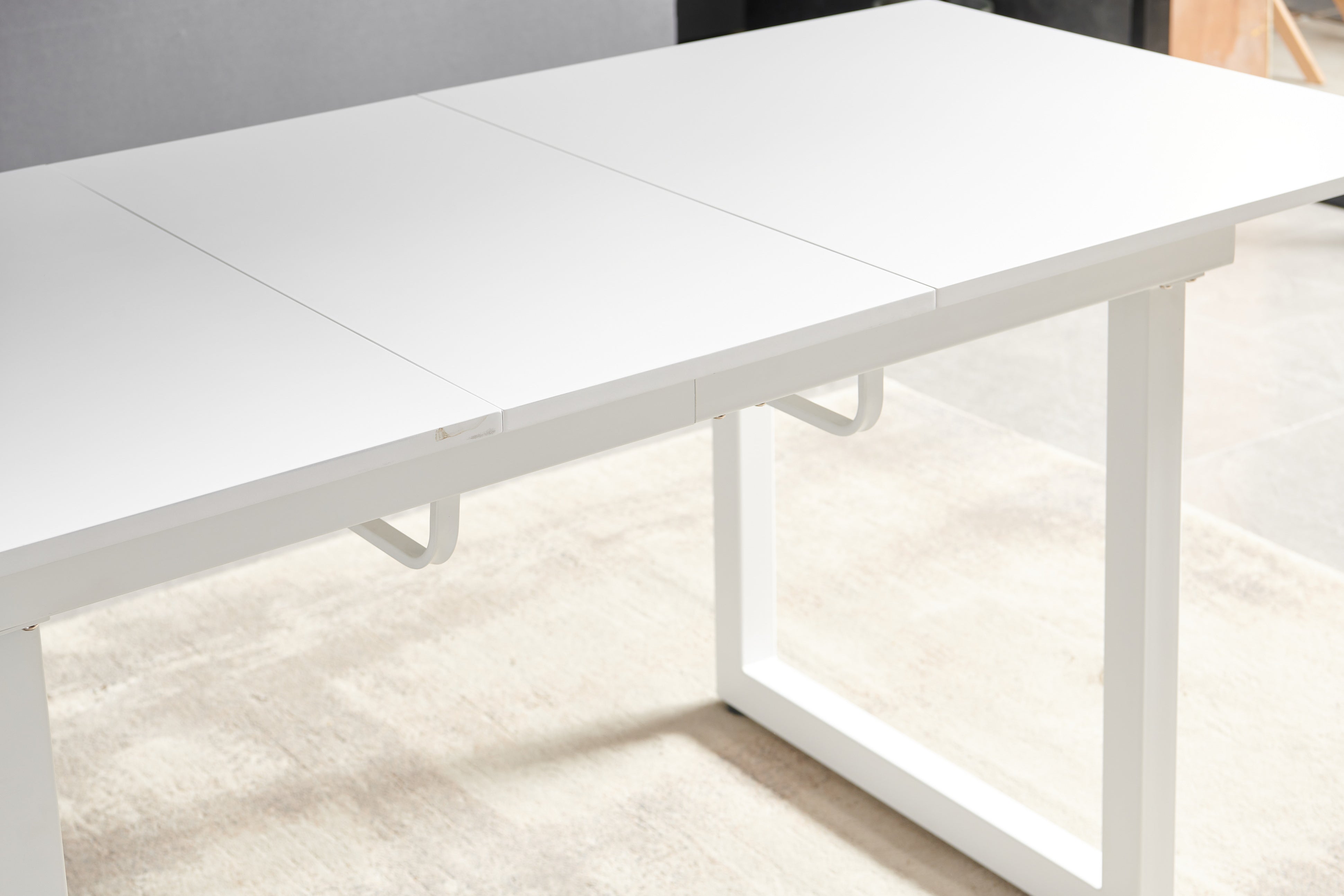 Square Extendable Dining Table with Metal Leg, Modern Space Saving Kitchen Table for Living Room, White