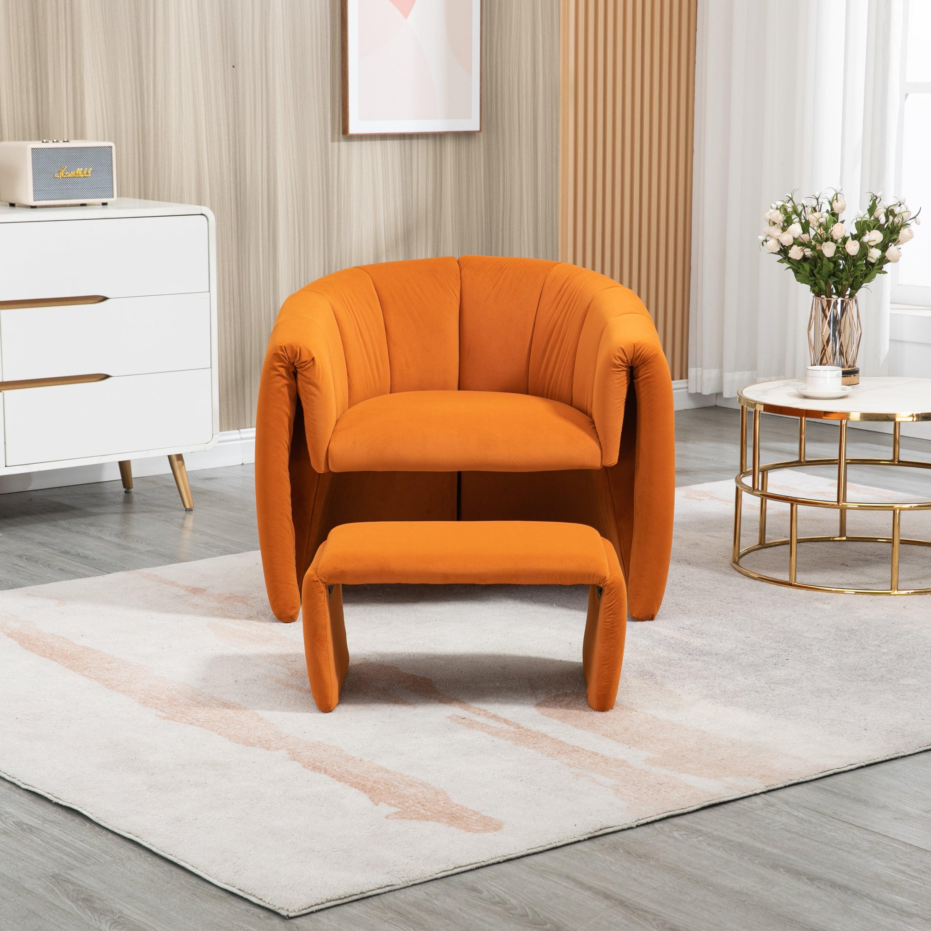 🆓🚛 Yungee Mid Century Modern Barrel Accent Chair With Ottoman Set, Orange