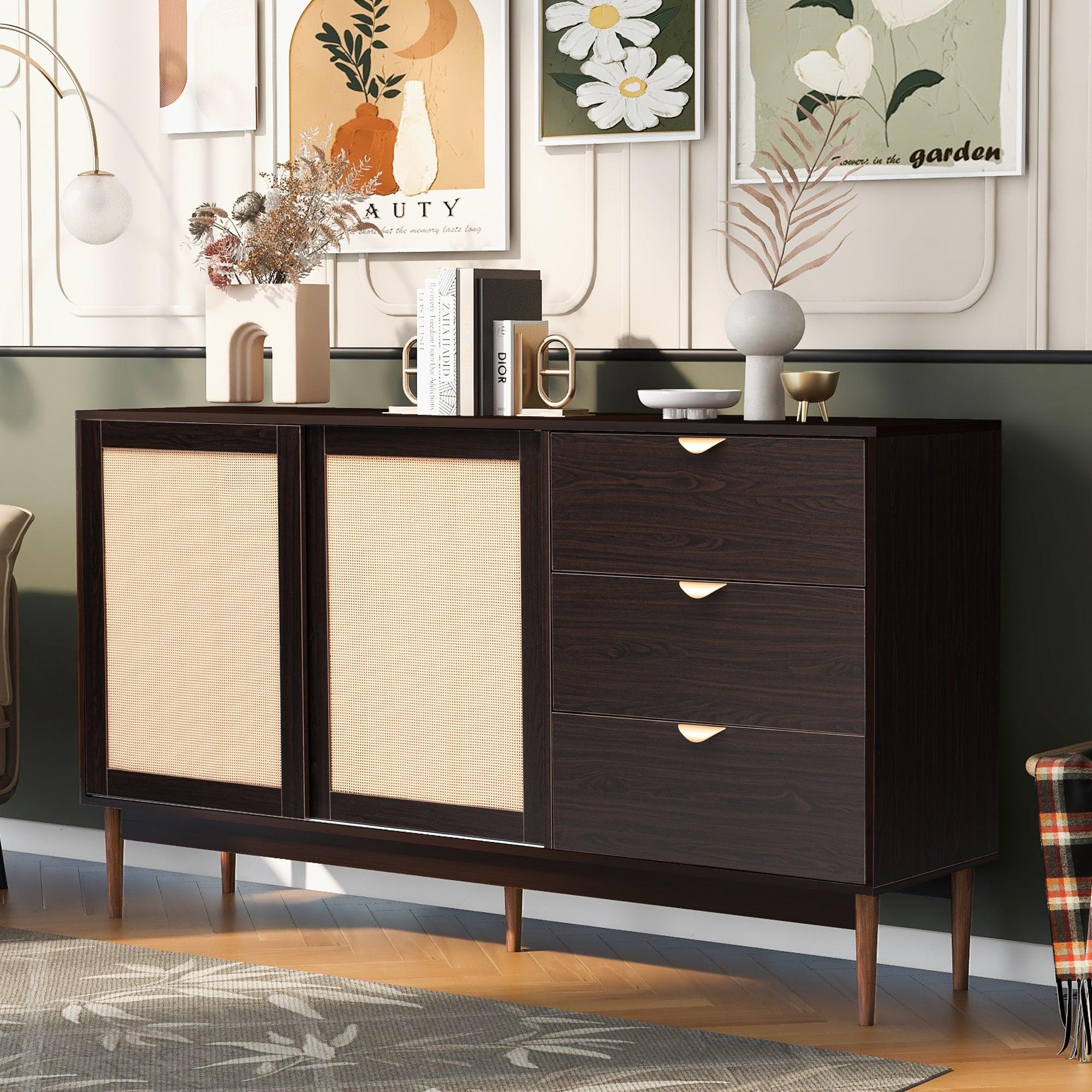 Featured Two-door Storage Cabinet with Three Drawers and Metal Handles , Suitable for Corridors, Entrances, Living rooms, and Study