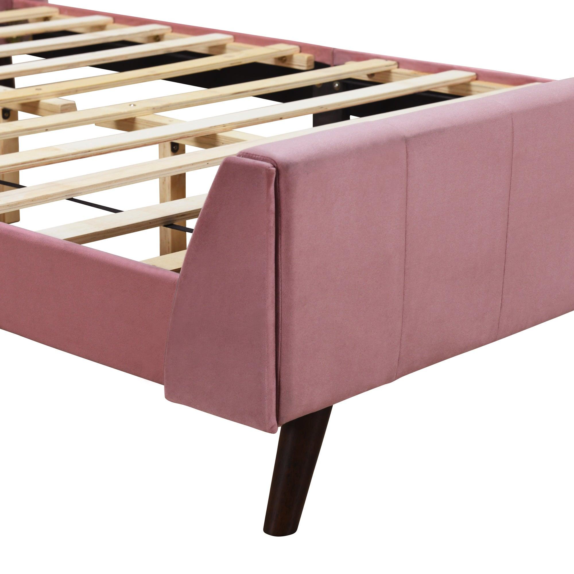 Full Size Upholstered Platform Bed, Velvet, Pink