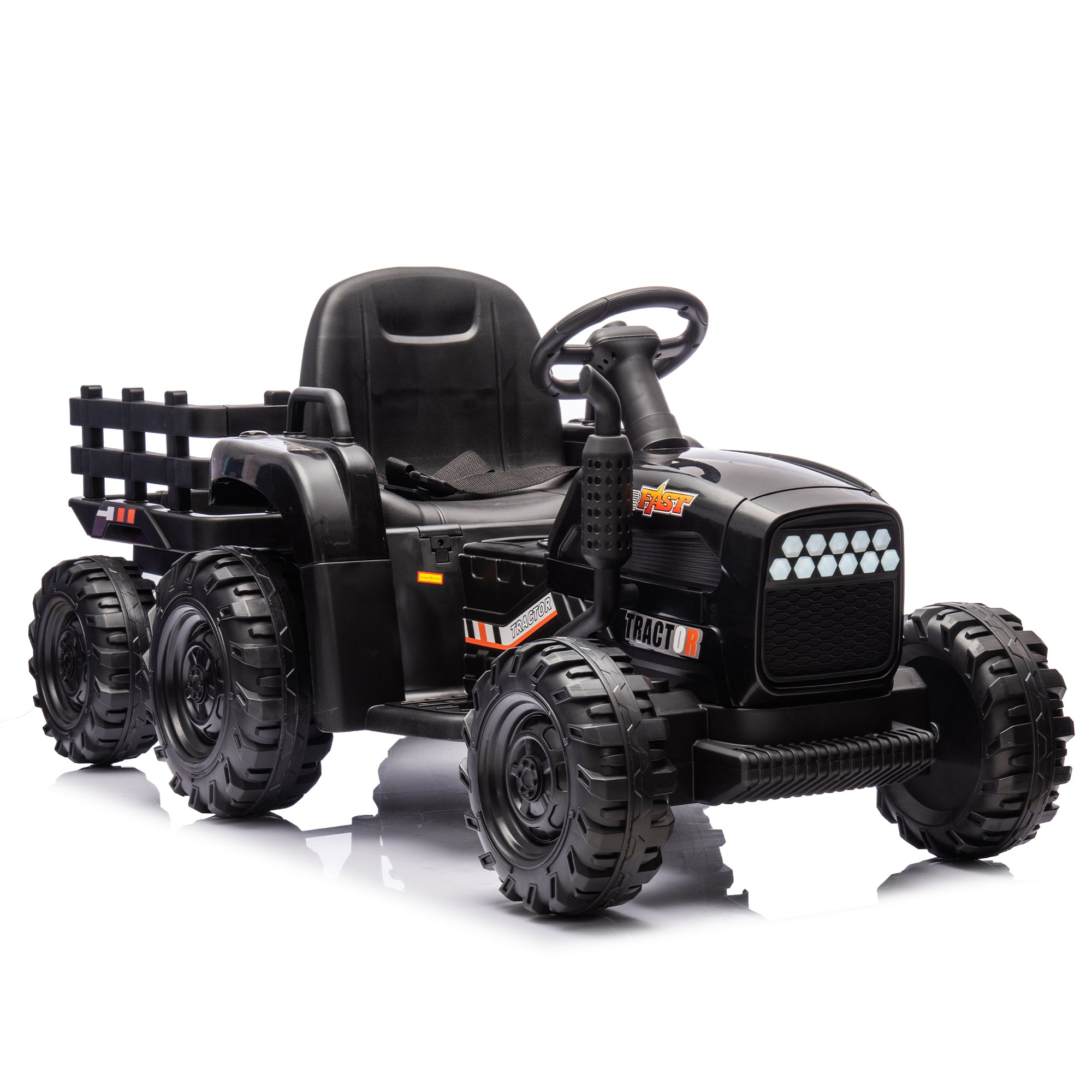 Ride On Tractor With Trailer, 24V Battery Powered Electric Tractor Toy, 200W*2Motor 1.86-4.97Mph/Remote Control, Electric Car for Kids, Three Speed Adjustable, Usb, Mp3, Bluetooth, Led Light, Safety Belt