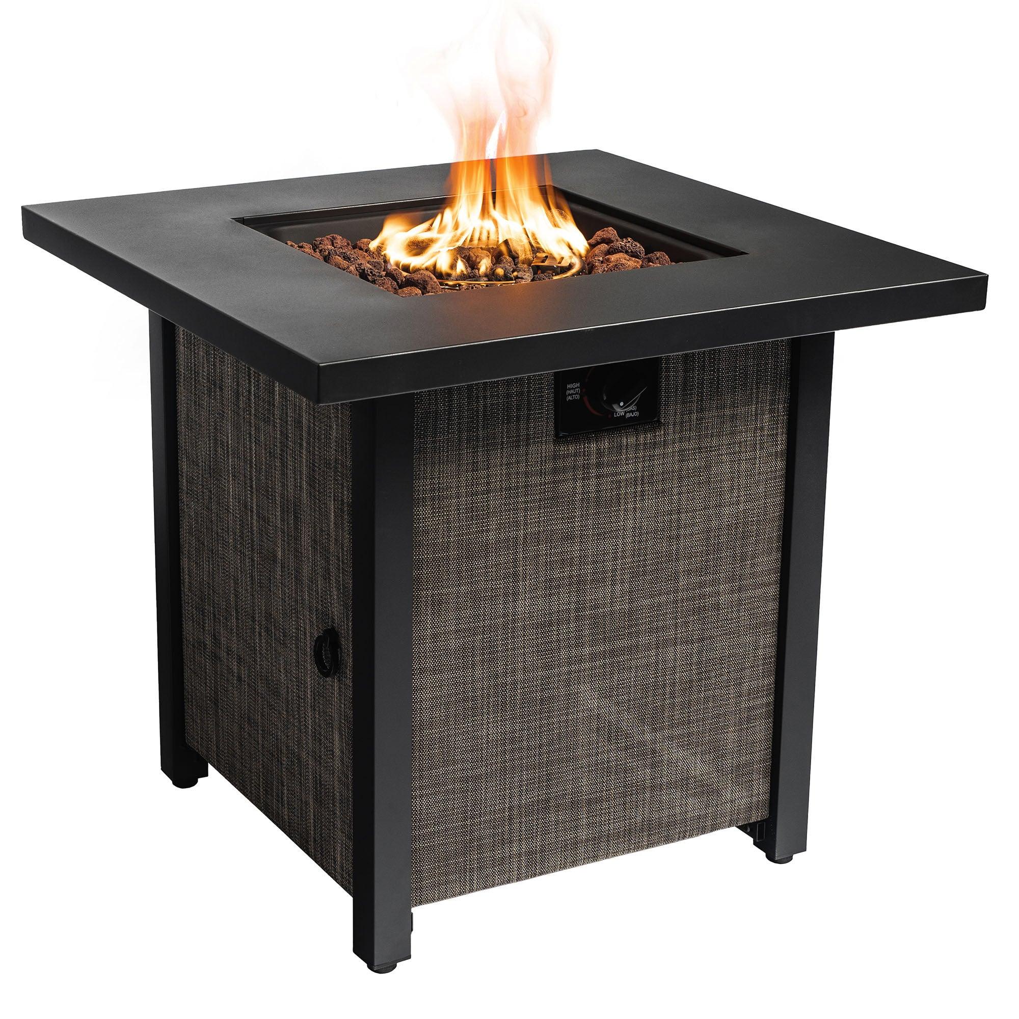 🆓🚛 40000BTU Square Propane Fire Pit Table Steel Tabletop with Textilene Side Panel, Steel Lid and Rocks