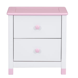 FATASTIC Wooden Nightstand with Two Drawers for Kids Bedroom - White & Pink