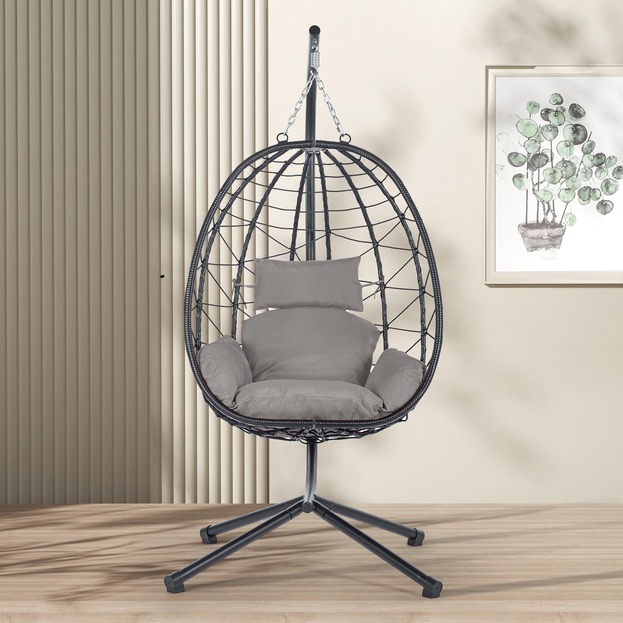 🆓🚛 Egg Chair with Stand Indoor Outdoor Swing Chair Patio Wicker Hanging Egg Chair Hanging Basket Chair Hammock Chair with Stand for Bedroom Living Room Balcony