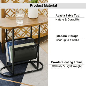 Acacia Oval Small Side Tables Living Room Small Space With Magazines Organizer Storage Space LamCham