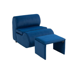 Accent Chair With Ottoman, Cushioned Deep Seat For Living Room, Blue LamCham