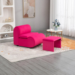 Accent Chair With Ottoman, Cushioned Deep Seat For Living Room, Red LamCham