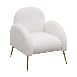 Accent Upholstered Single Chair White Sherpa Armchair with Golden Legs for living room, bedroom, office LamCham