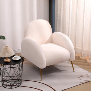 Accent Upholstered Single Chair White Sherpa Armchair with Golden Legs for living room, bedroom, office LamCham