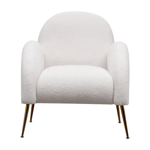 Accent Upholstered Single Chair White Sherpa Armchair with Golden Legs for living room, bedroom, office LamCham